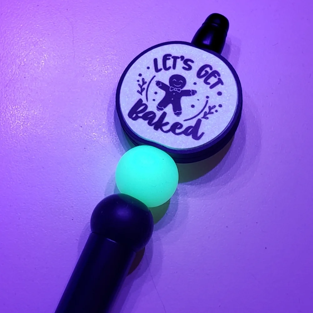 Handmade Glow In Dark Let's Get Baked Gingerbread Silicone Focal Bead Pen